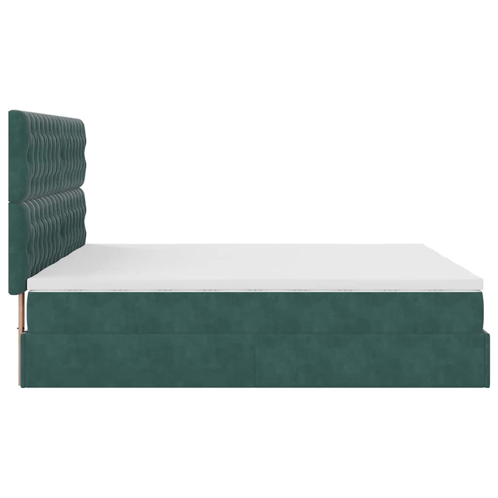 Ottoman-Bett mit Matratzen & LEDs Dunkelgrün 200x200 cm Samt