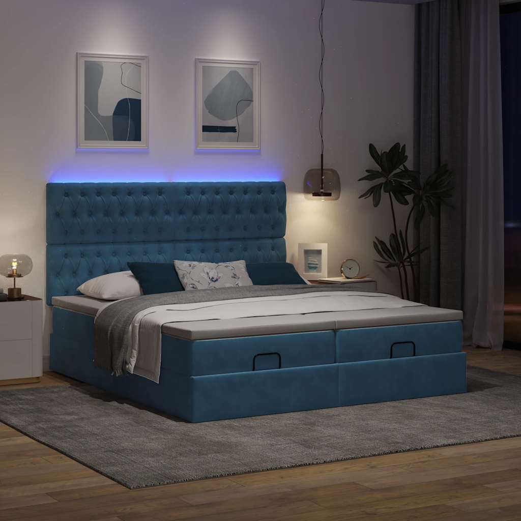 Ottoman-Bett mit Matratzen & LED Dunkelblau 200x200 cm Samt