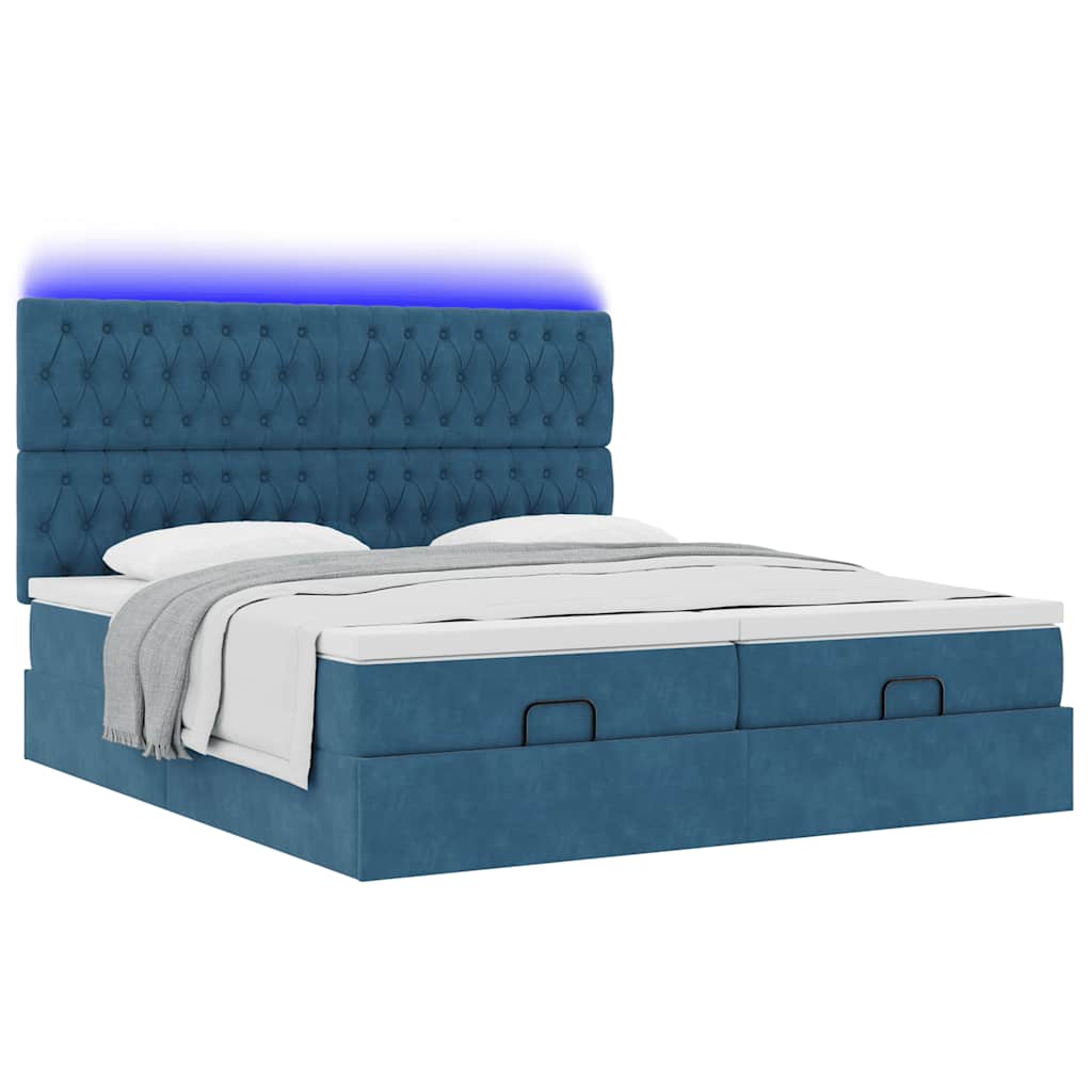 Ottoman-Bett mit Matratzen & LED Dunkelblau 200x200 cm Samt