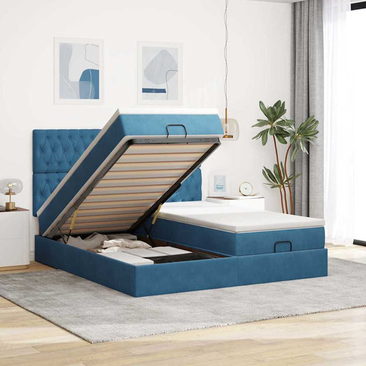 Ottoman-Bett mit Matratzen & LED Dunkelblau 200x200 cm Samt