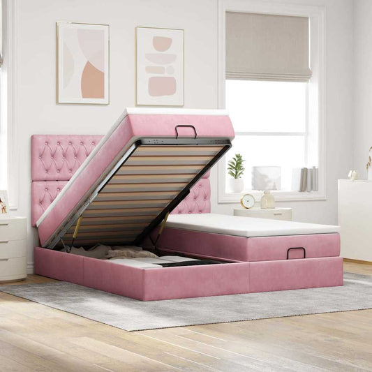 Ottoman-Bett mit Matratzen & LEDs Rosa 200x200 cm Samt