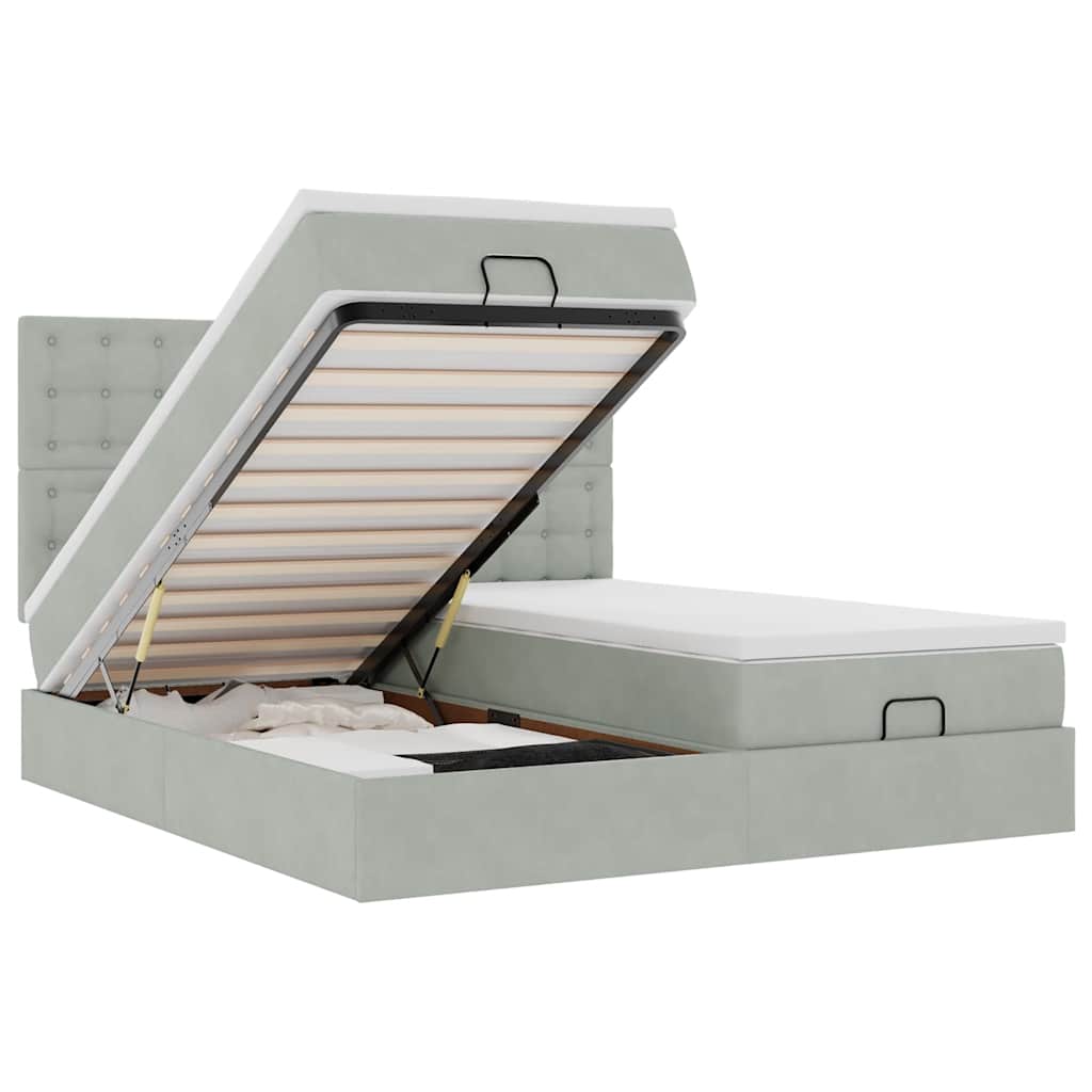 Ottoman-Bett mit Matratzen & LEDs Hellgrau 180x200 cm Samt