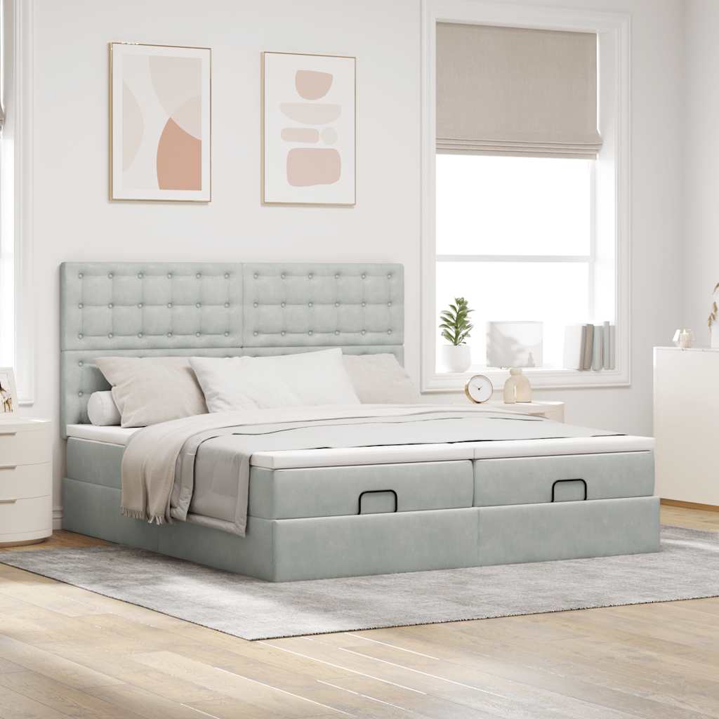 Ottoman-Bett mit Matratzen & LEDs Hellgrau 180x200 cm Samt