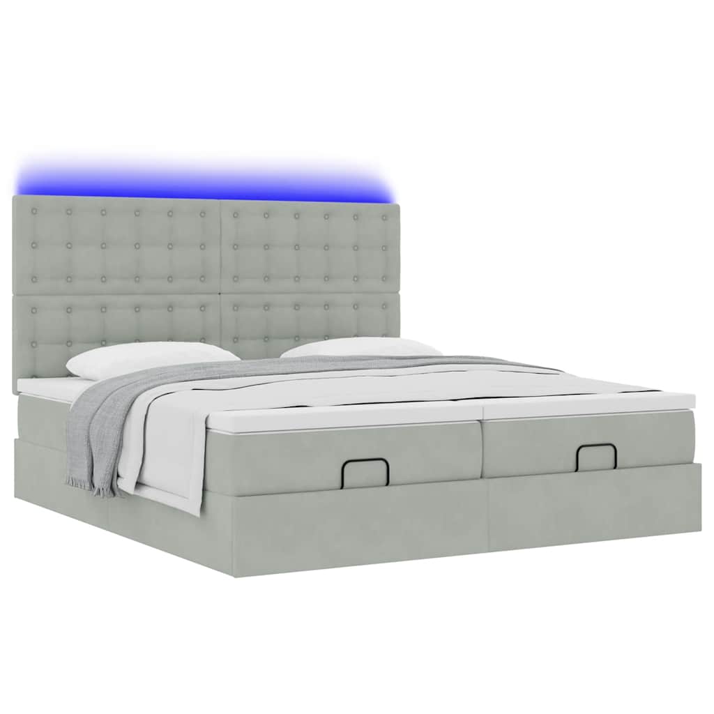 Ottoman-Bett mit Matratzen & LEDs Hellgrau 180x200 cm Samt