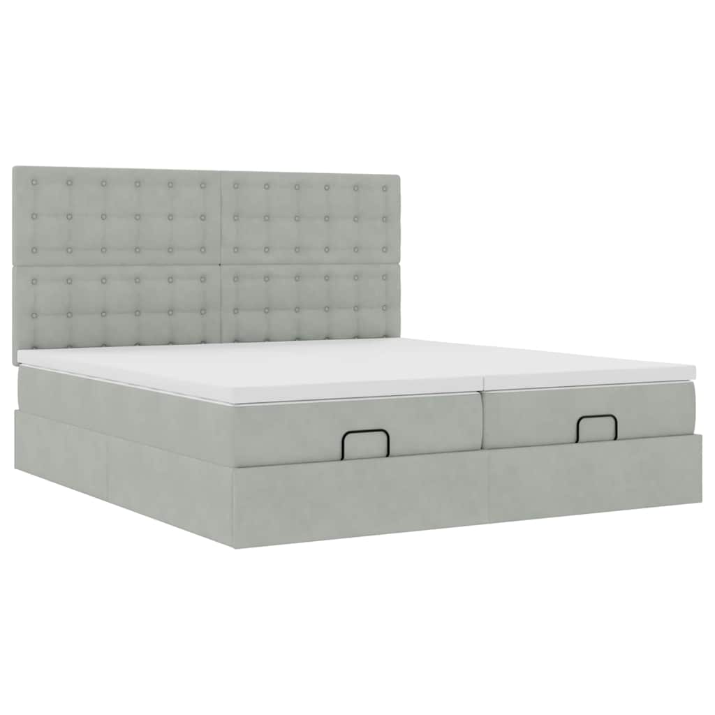 Ottoman-Bett mit Matratzen & LEDs Hellgrau 180x200 cm Samt