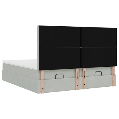 Ottoman-Bett mit Matratzen & LEDs Hellgrau 180x200 cm Samt