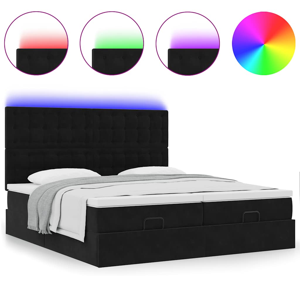 Ottoman-Bett mit Matratzen & LEDs Schwarz 180x200 cm Samt