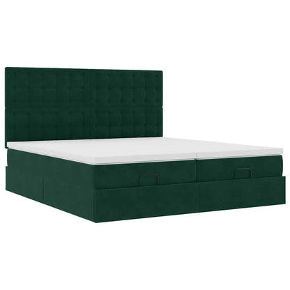 Ottoman-Bett mit Matratzen & LEDs Dunkelgrün 180x200 cm Samt