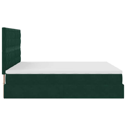 Ottoman-Bett mit Matratzen & LEDs Dunkelgrün 180x200 cm Samt