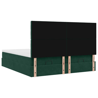 Ottoman-Bett mit Matratzen & LEDs Dunkelgrün 180x200 cm Samt