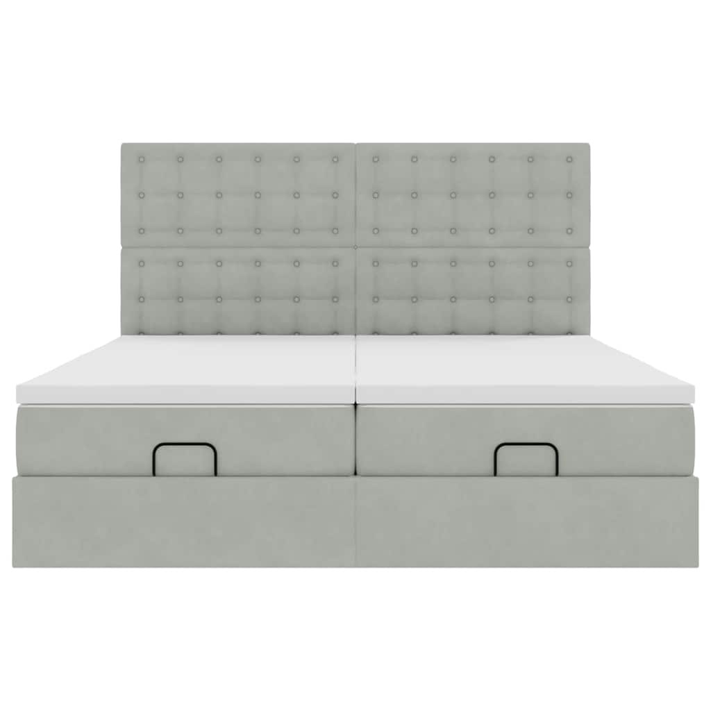 Ottoman-Bett mit Matratzen & LEDs Hellgrau 200x200 cm Samt