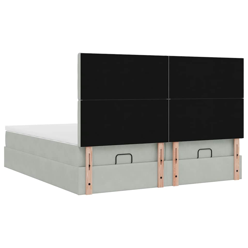 Ottoman-Bett mit Matratzen & LEDs Hellgrau 200x200 cm Samt
