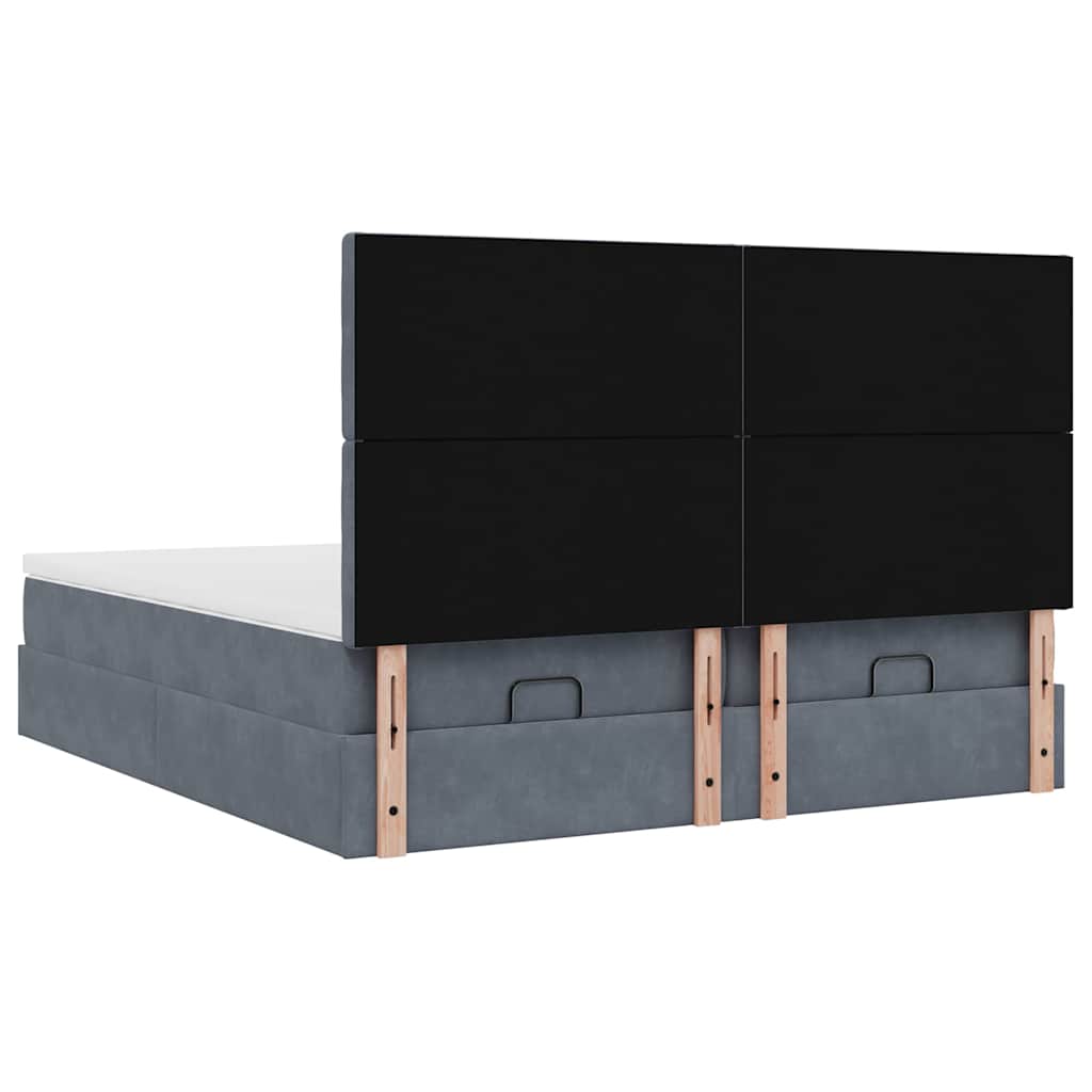 Lit ottoman avec matelas et LED gris foncé 200x200 cm velours