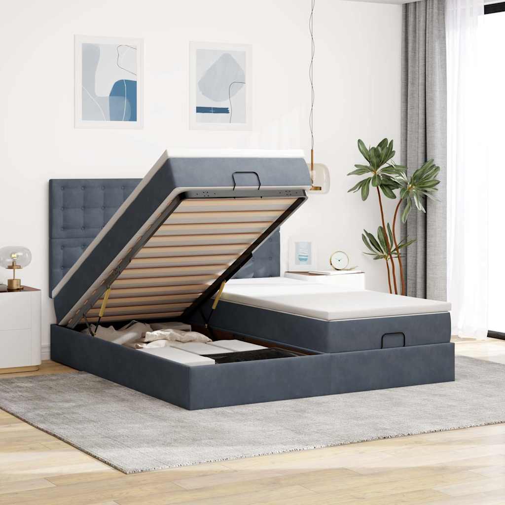 Lit ottoman avec matelas et LED gris foncé 200x200 cm velours