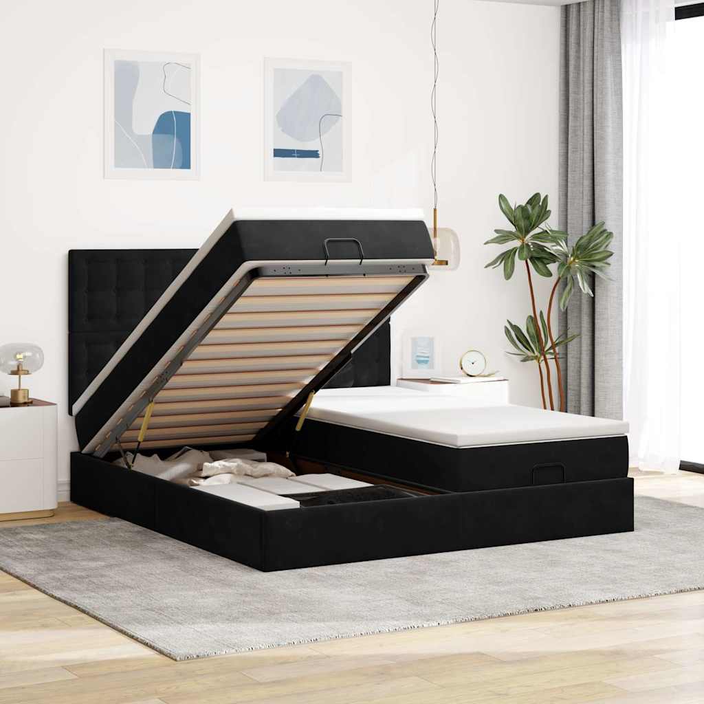 Ottoman-Bett mit Matratzen & LEDs Schwarz 200x200 cm Samt