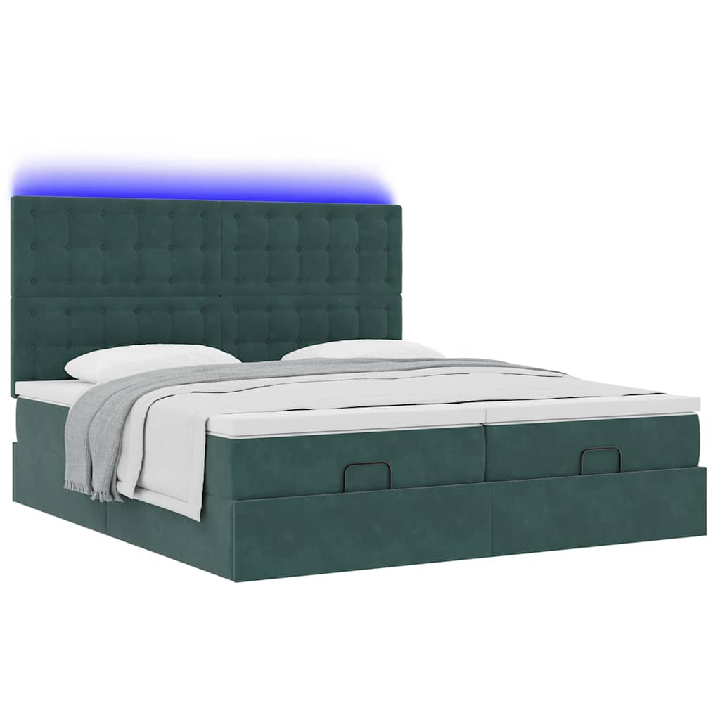 Ottoman-Bett mit Matratzen & LEDs Dunkelgrün 200x200 cm Samt