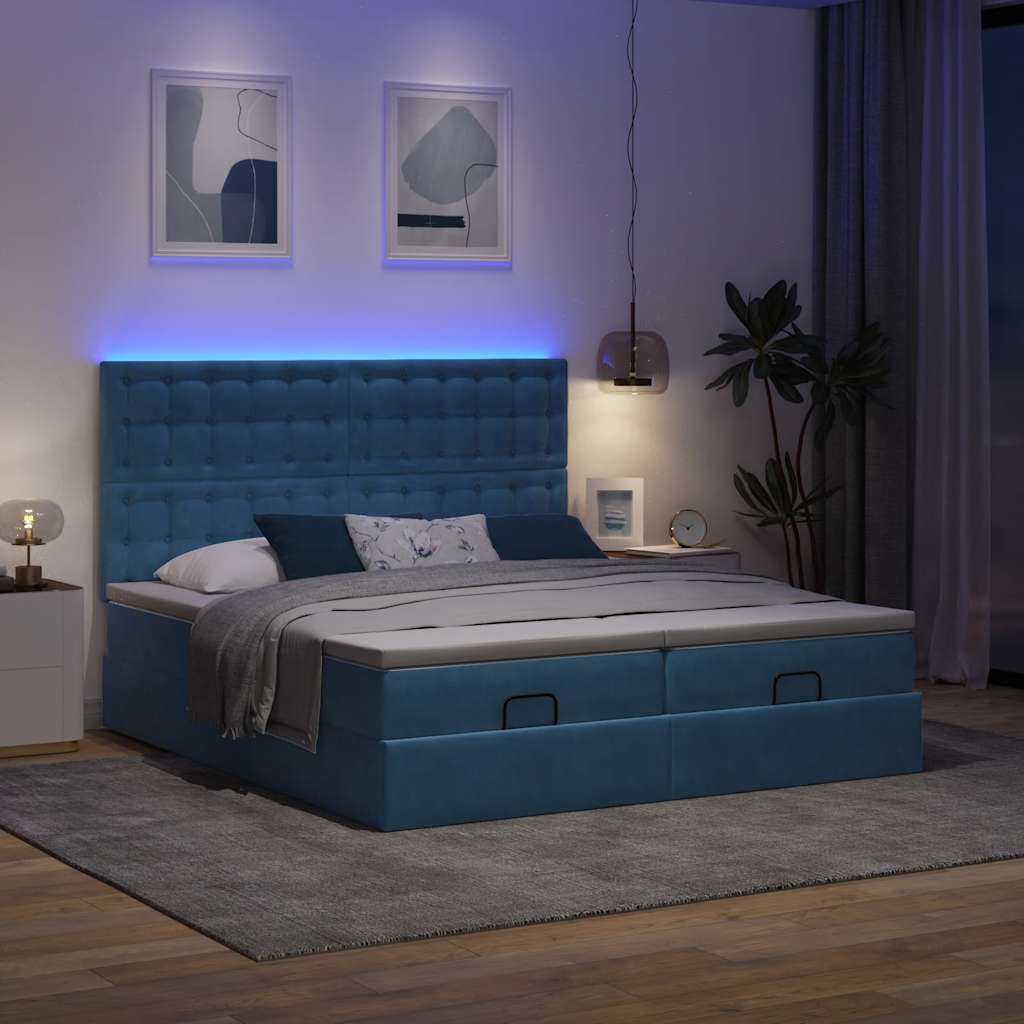 Ottoman-Bett mit Matratzen & LED Dunkelblau 200x200 cm Samt