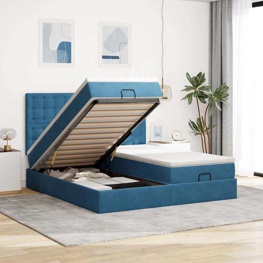 Ottoman-Bett mit Matratzen & LED Dunkelblau 200x200 cm Samt