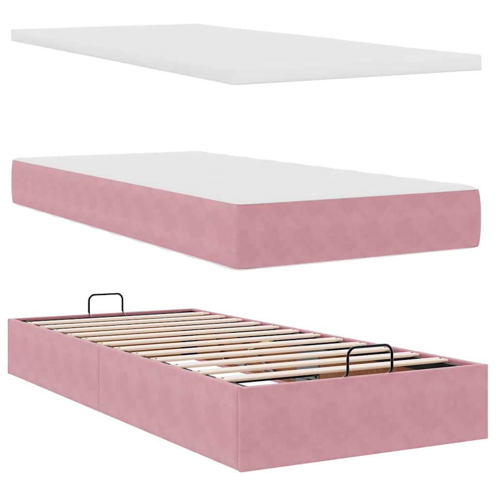 Ottoman-Bett mit Matratzen & LEDs Rosa 200x200 cm Samt