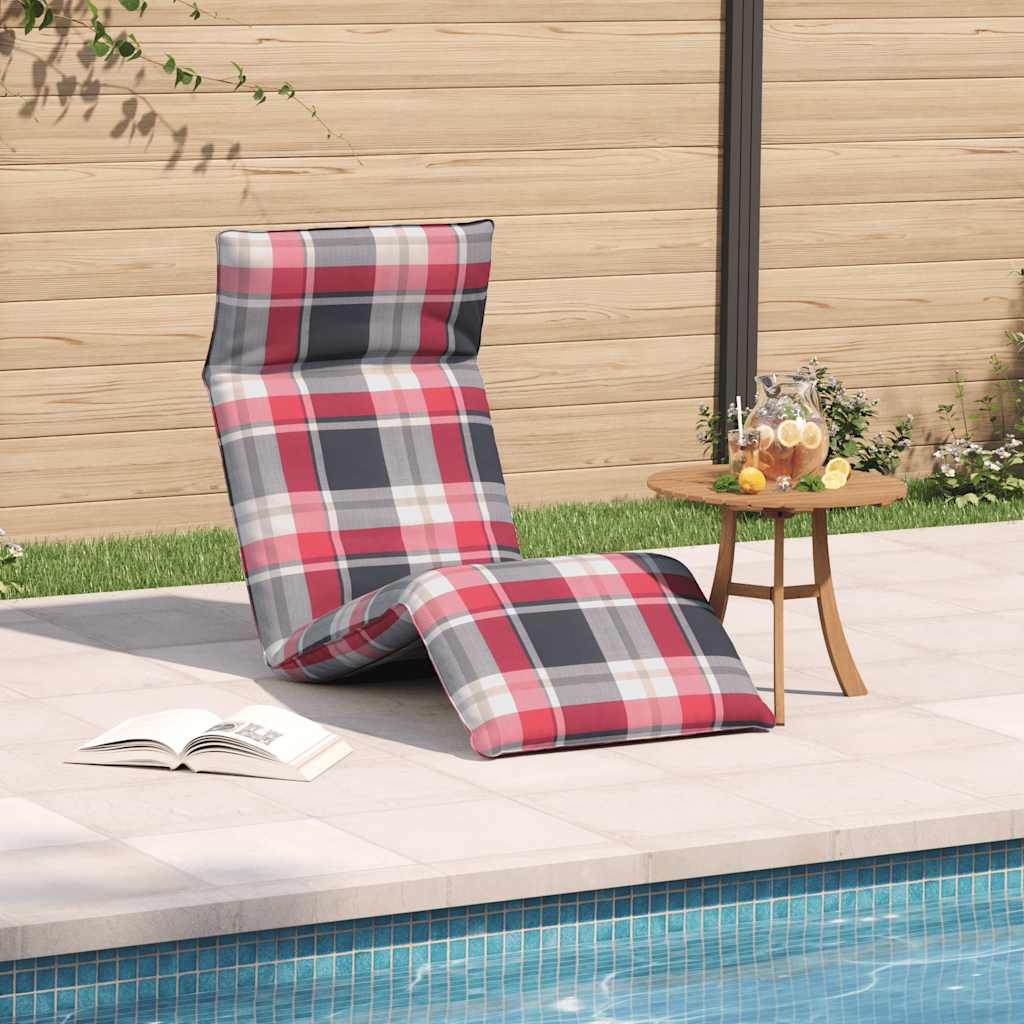Chaise longue pliante à carreaux rouges 175x54x8,5 cm tissu Oxford