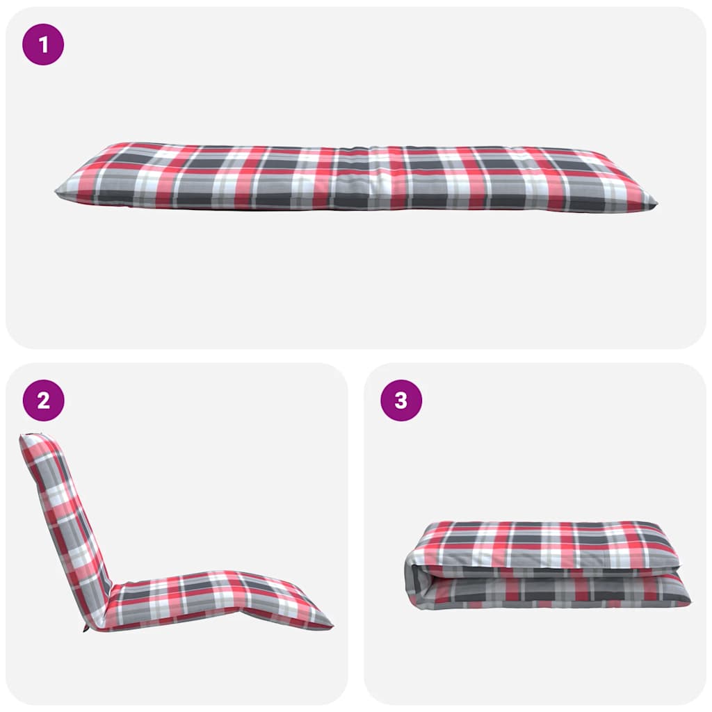 Chaise longue pliante à carreaux rouges 175x54x8,5 cm tissu Oxford