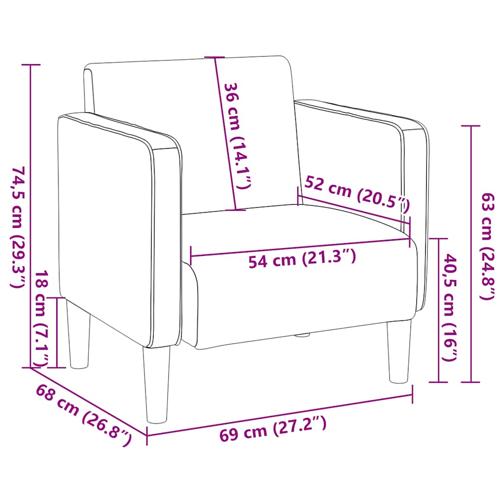 Sessel mit Armlehnen Dunkelgrau 54 cm Cordstoff