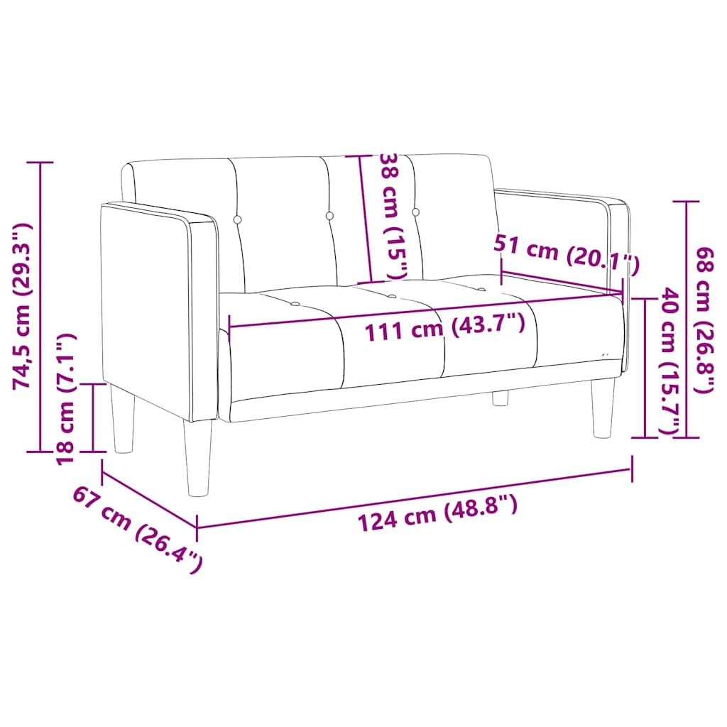 Zweisitzer-Sofa Gelb 111 cm Samt