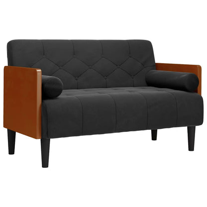 Zweisitzer-Sofa mit Nackenrollen Schwarz 110 cm Samt