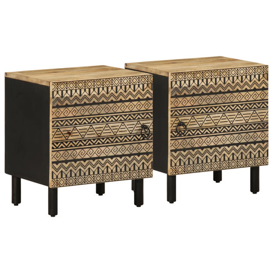Tables de chevet 2 pcs. Noir 40x33,5x46 cm Bois de manguier brut