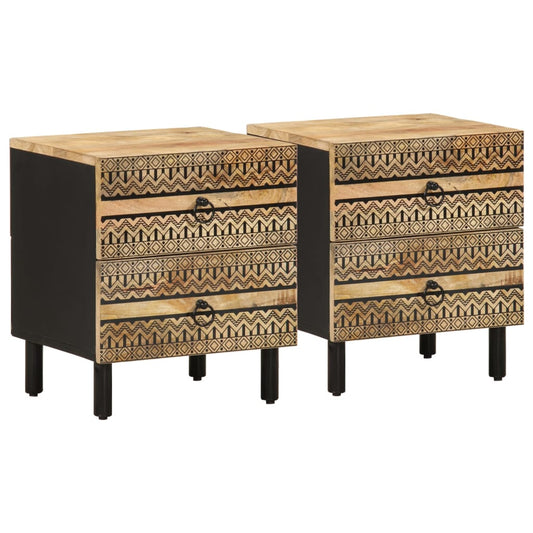 Tables de chevet 2 pcs. Noir 40x33,5x46 cm Bois de manguier brut