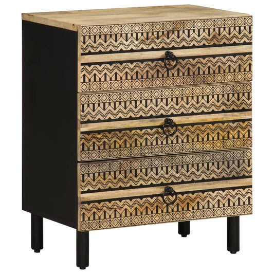 Bedside Table Black 50x33x62 cm Rough Mango Wood