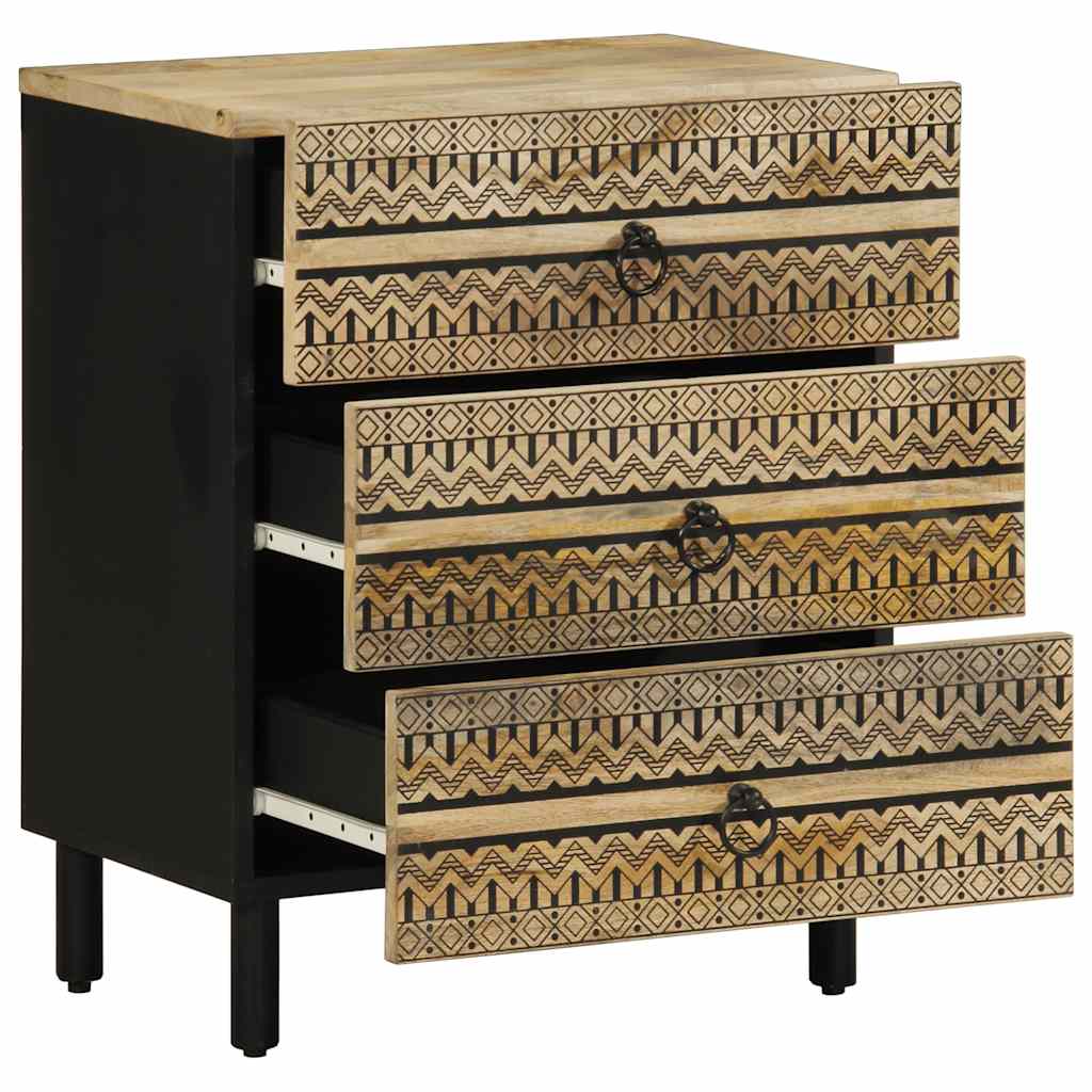 Bedside Table Black 50x33x62 cm Rough Mango Wood