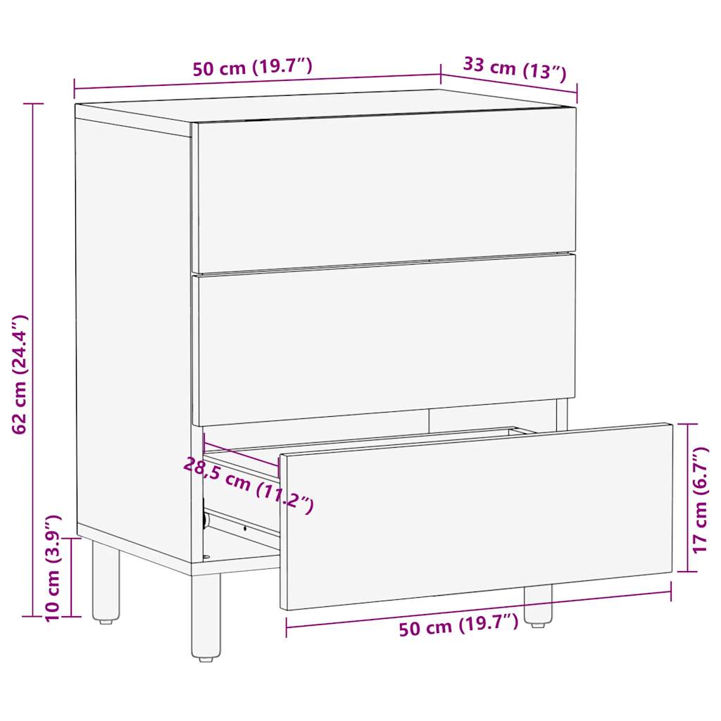 Bedside Table Black 50x33x62 cm Rough Mango Wood