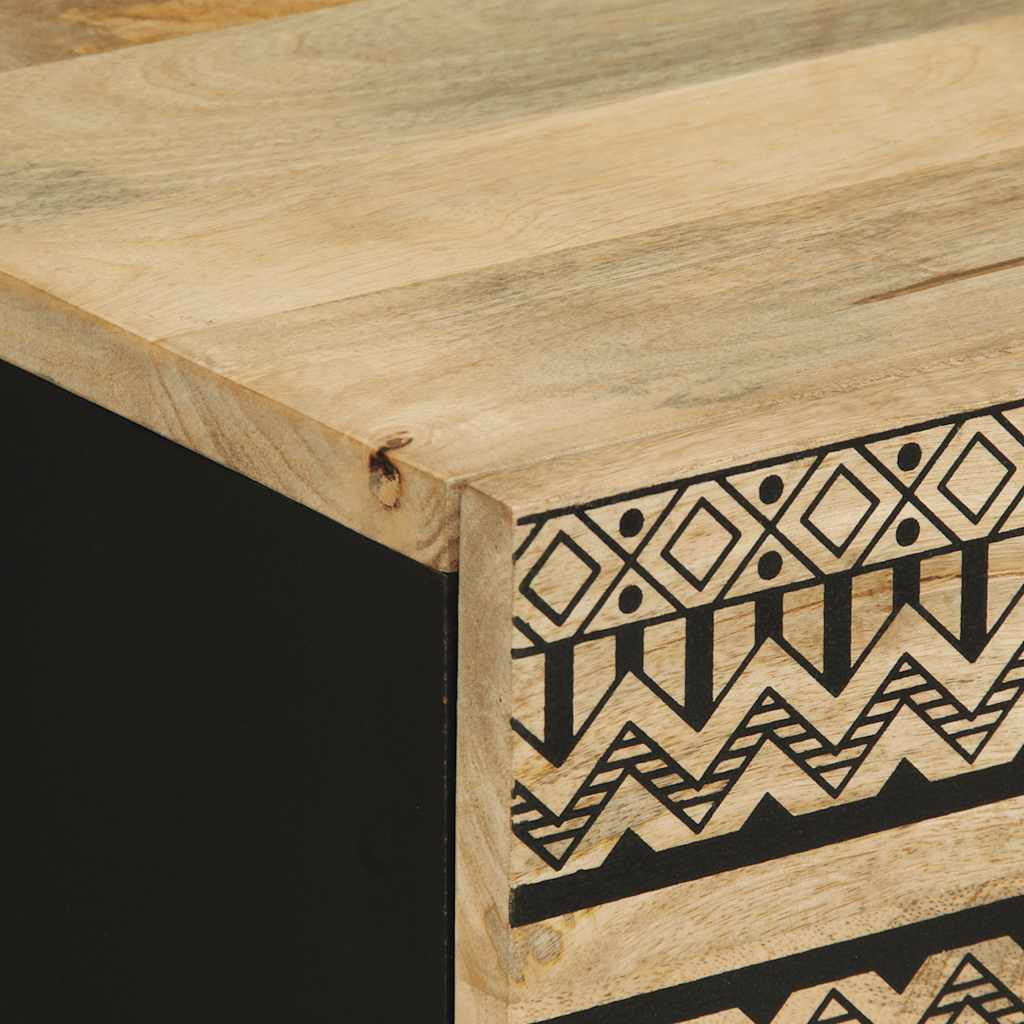 Bedside Table Black 50x33x62 cm Rough Mango Wood