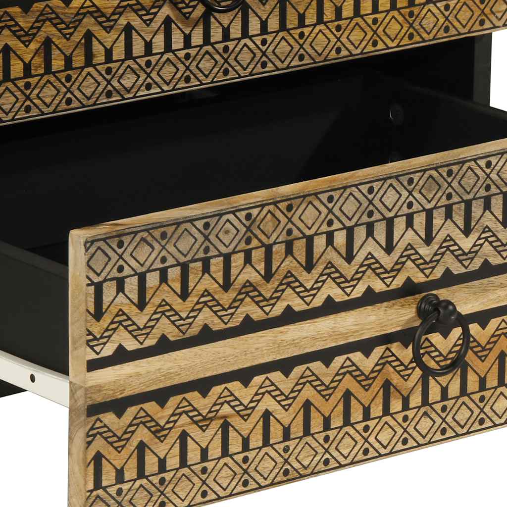 Bedside Table Black 50x33x62 cm Rough Mango Wood