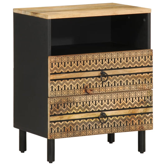 Bedside Table Black 50x33x62 cm Rough Mango Wood