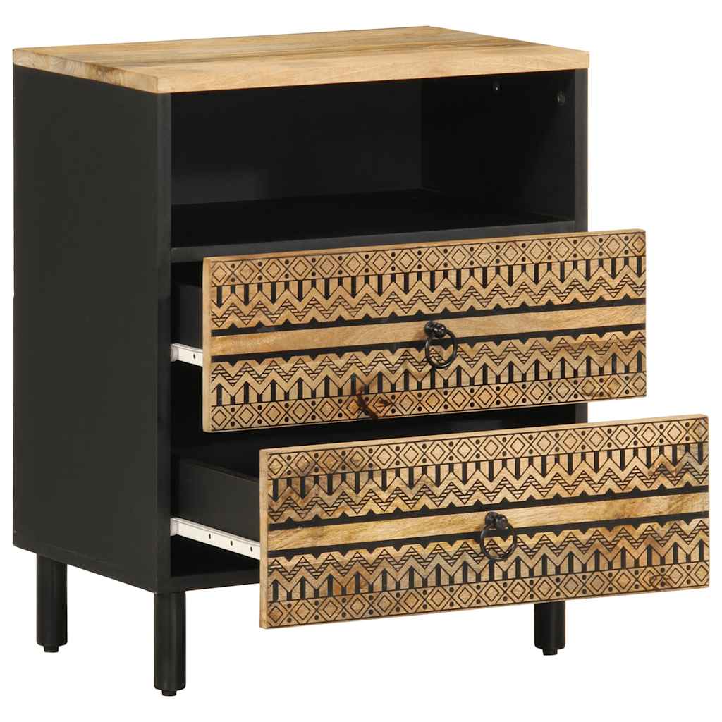 Bedside Table Black 50x33x62 cm Rough Mango Wood