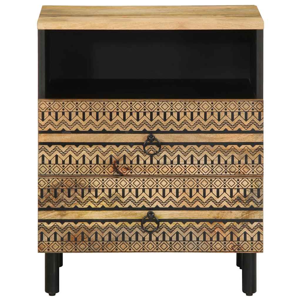 Bedside Table Black 50x33x62 cm Rough Mango Wood