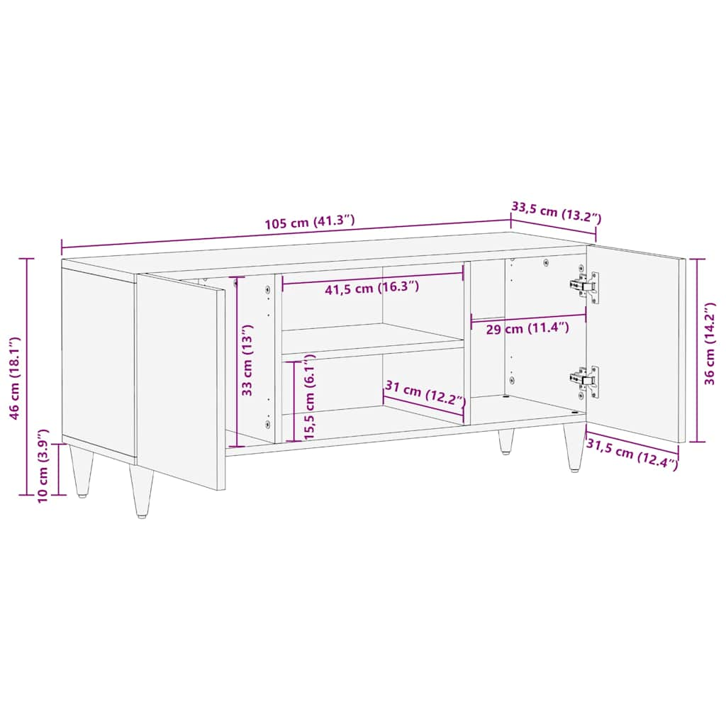 TV-Schrank 105x33,5x46 cm Massivholz Mango