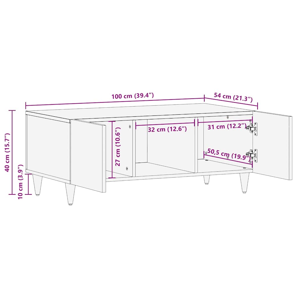 Table basse 100x54x40 cm en manguier massif