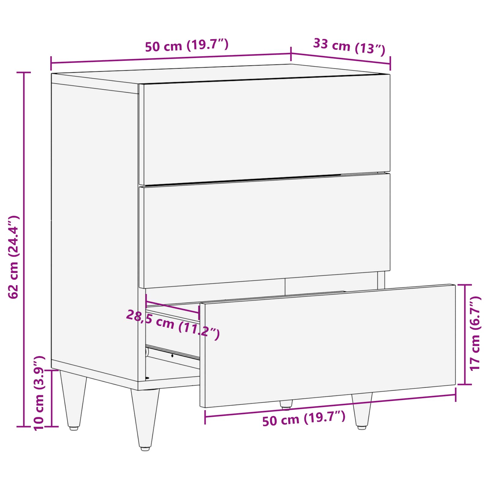 Nachttisch Mehrfarbig 50 x 33 x 60 cm Massivholz Mango