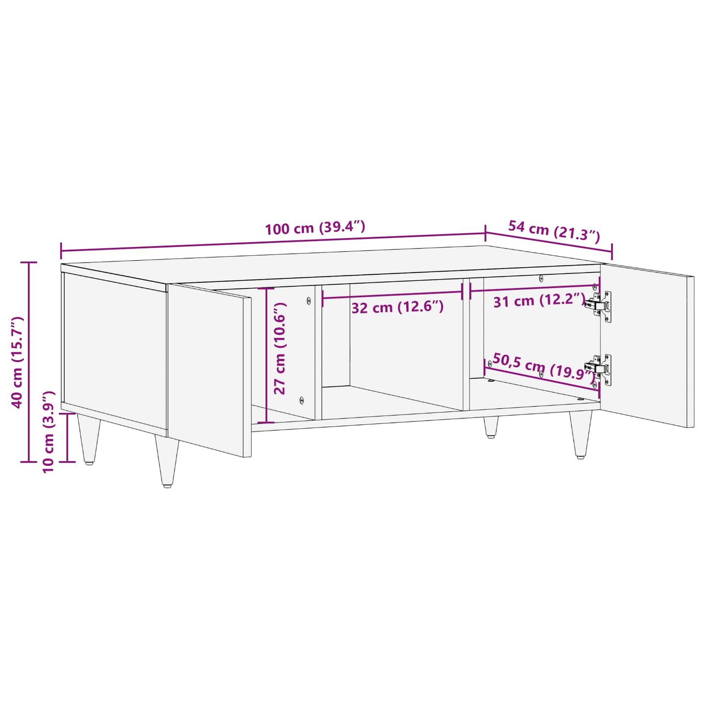 Couchtisch Mehrfarbig 100 x 54 x 40 cm Massivholz Mango