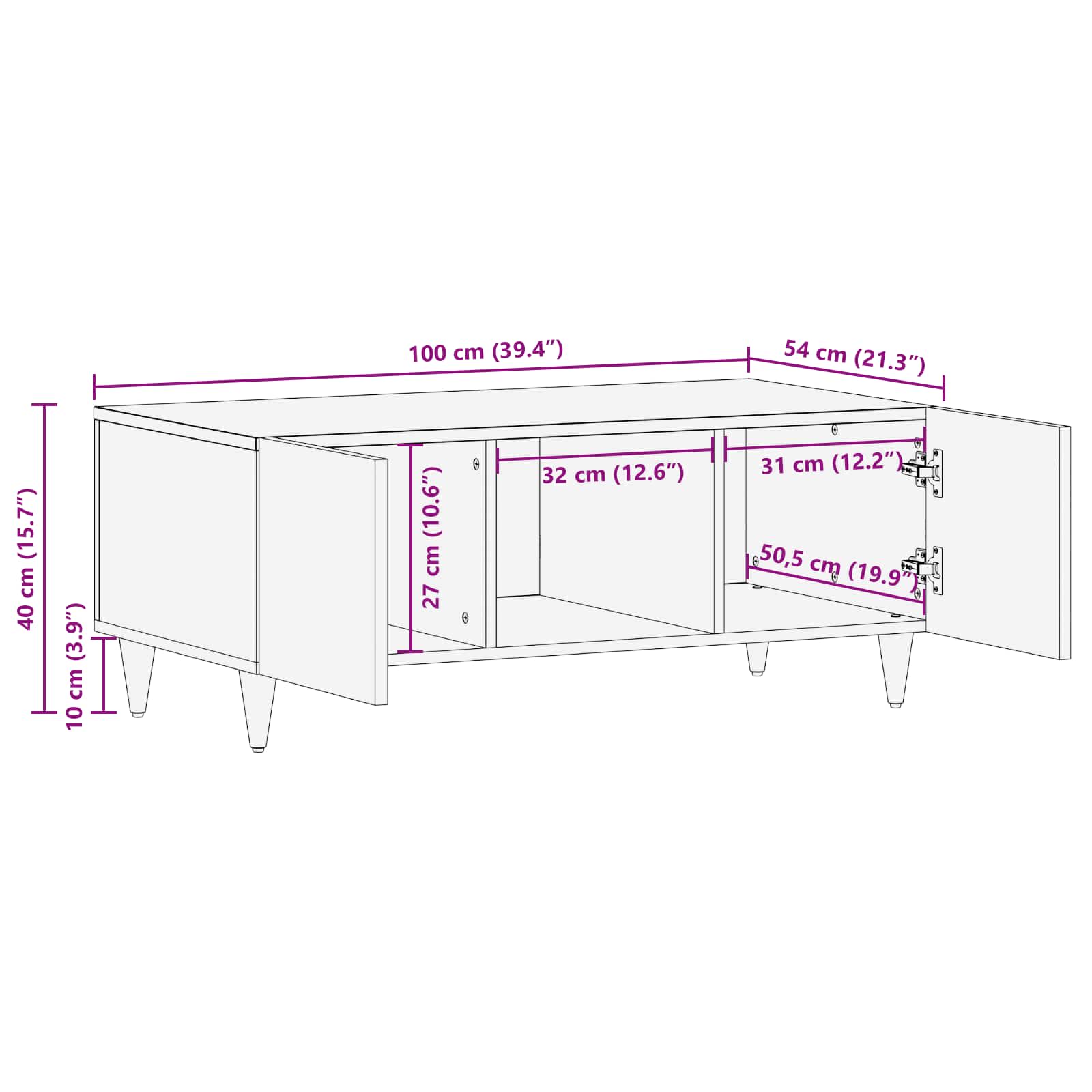 Couchtisch Mehrfarbig 100 x 54 x 40 cm Massivholz Mango