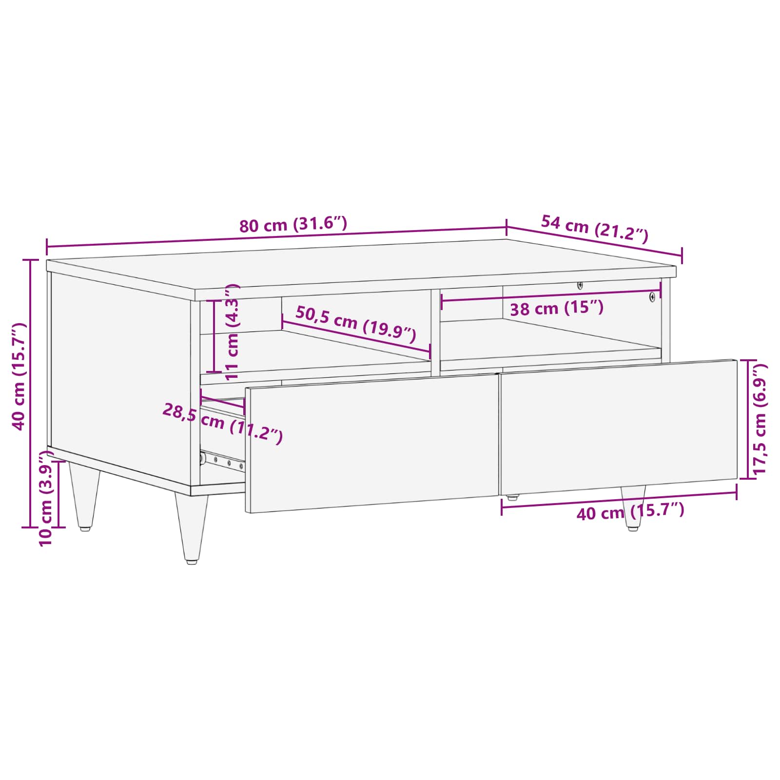 Couchtisch Mehrfarbig 80 x 54 x 40 cm Massivholz Mango