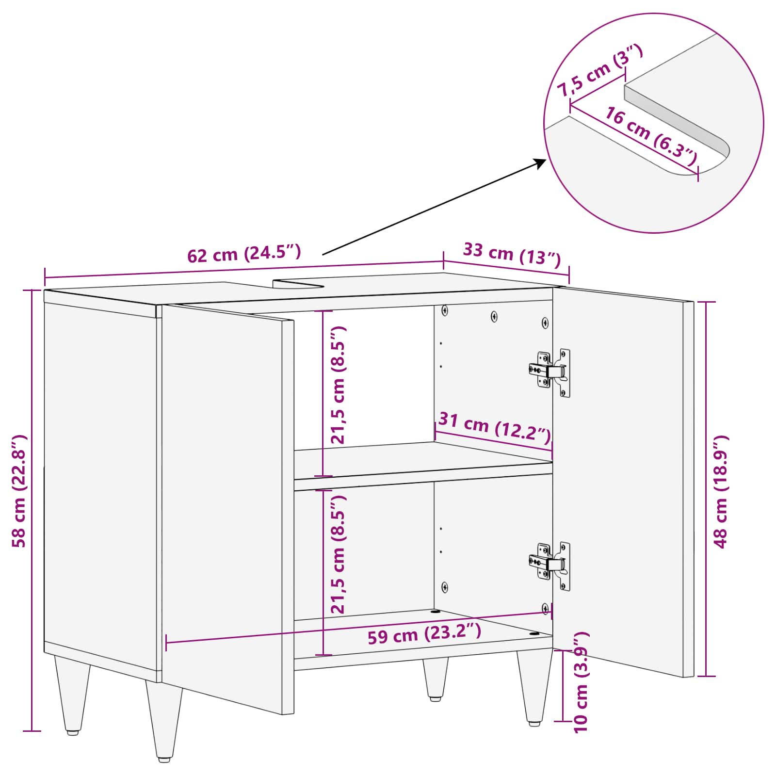 Waschbeckenunterschrank mit Speicher Mehrfarbig 62 x 33 x 58 cm