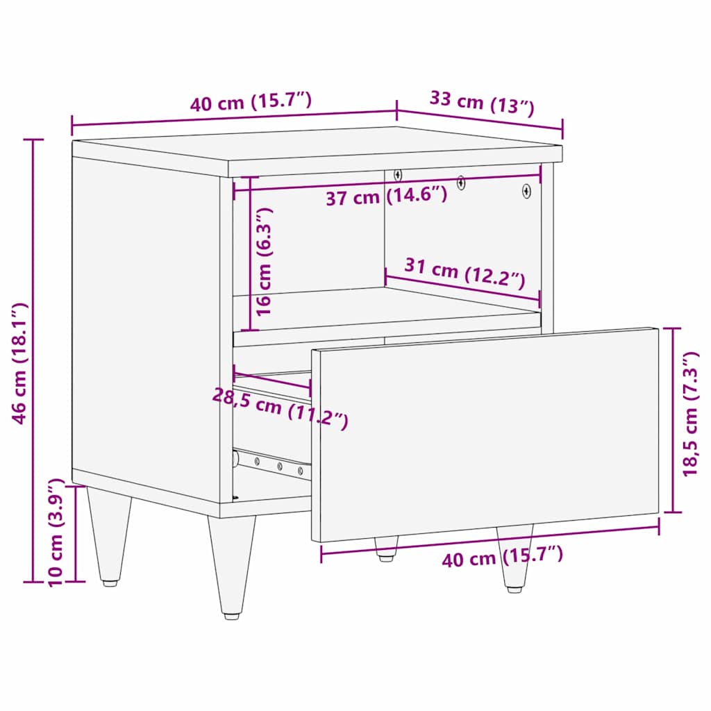 Nachttisch Honigbraun 40 x 33 x 46 cm Massivholz Mango