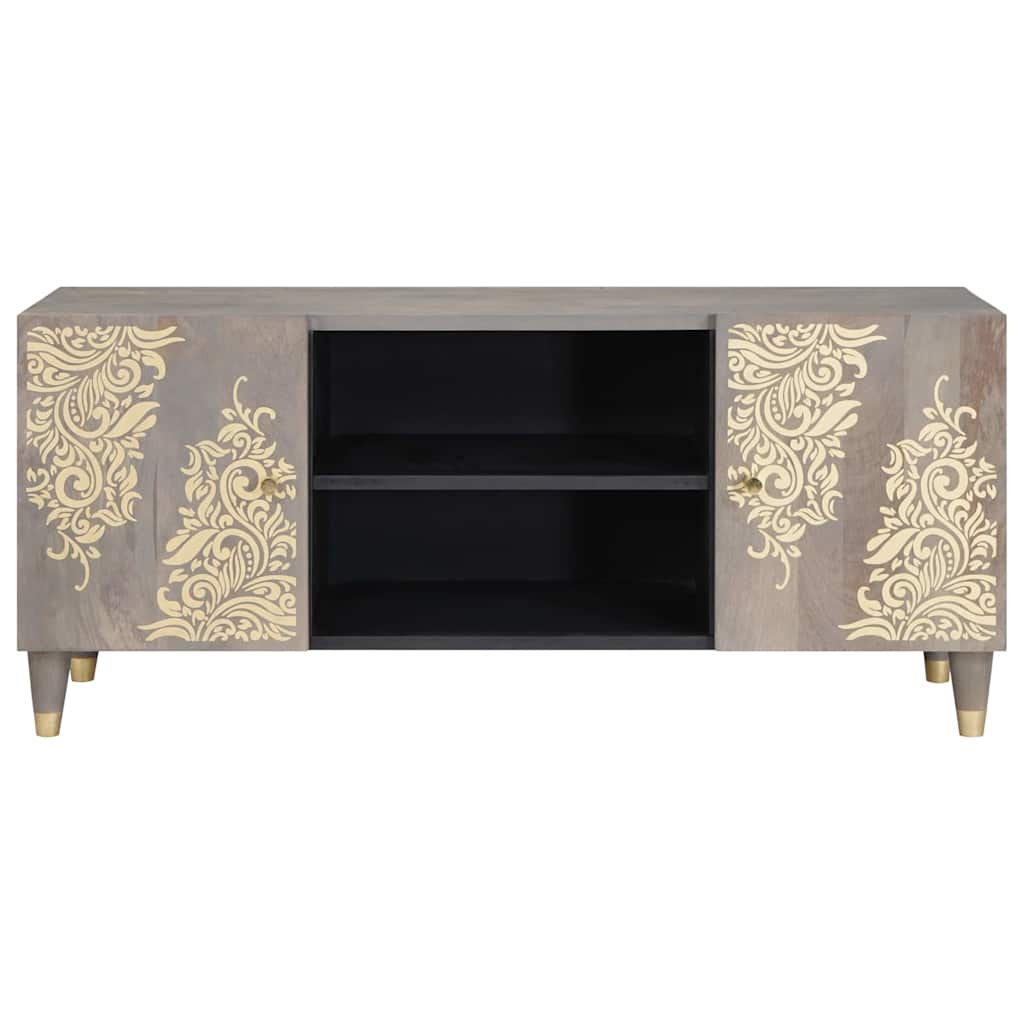 TV-Schränk mit Regal Grau 105 x 33 x 46 cm Massivholz Mango