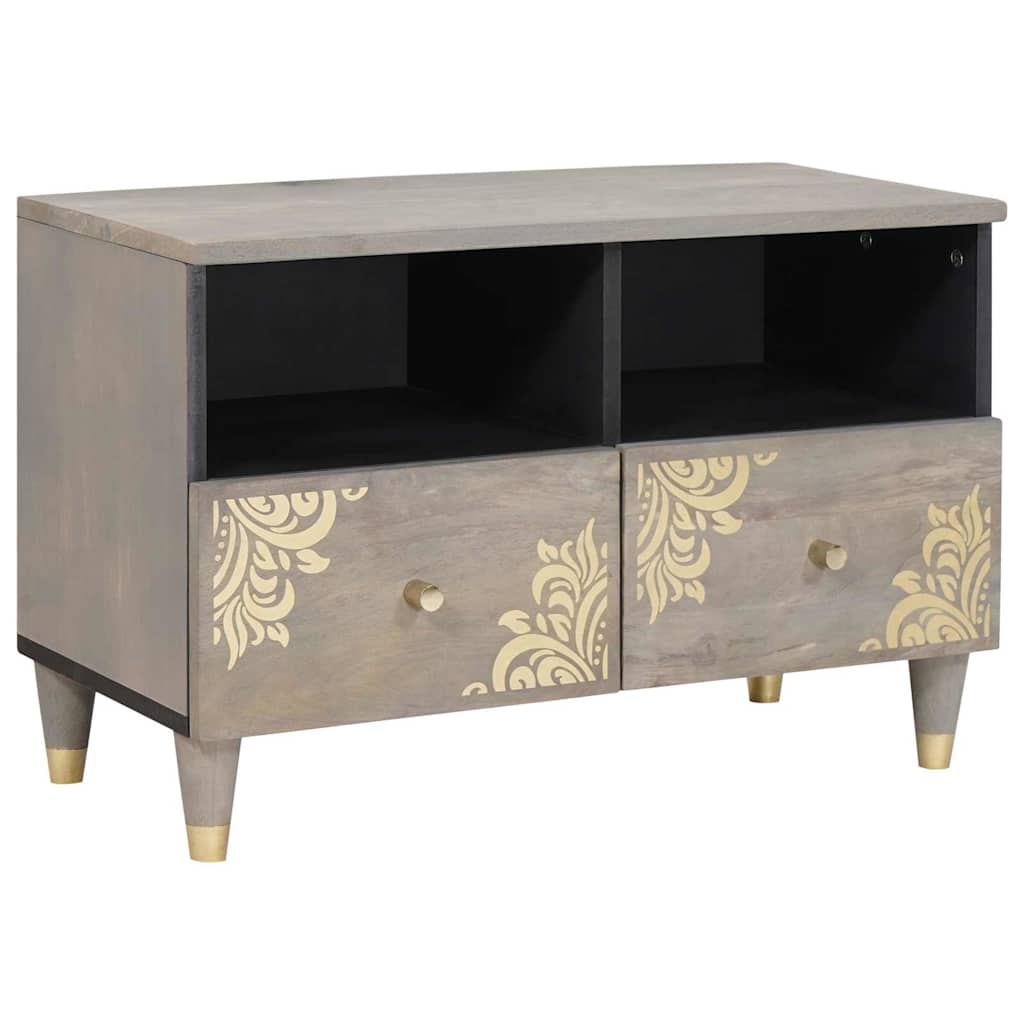 TV-Schränk mit Regal Grau und Gold Massivholz Mango