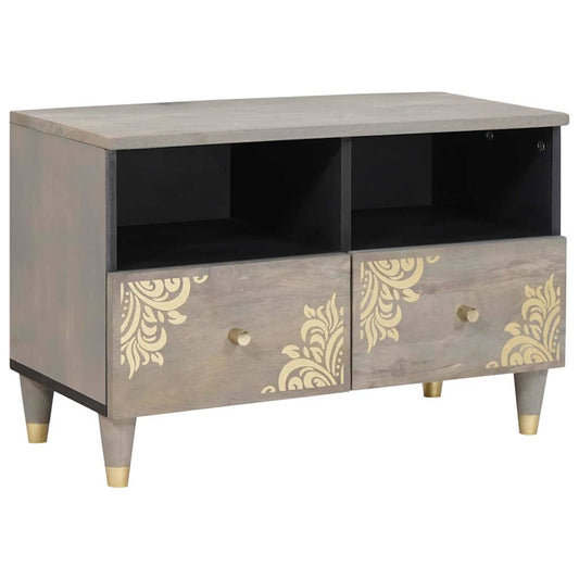 TV-Schränk mit Regal Grau und Gold Massivholz Mango