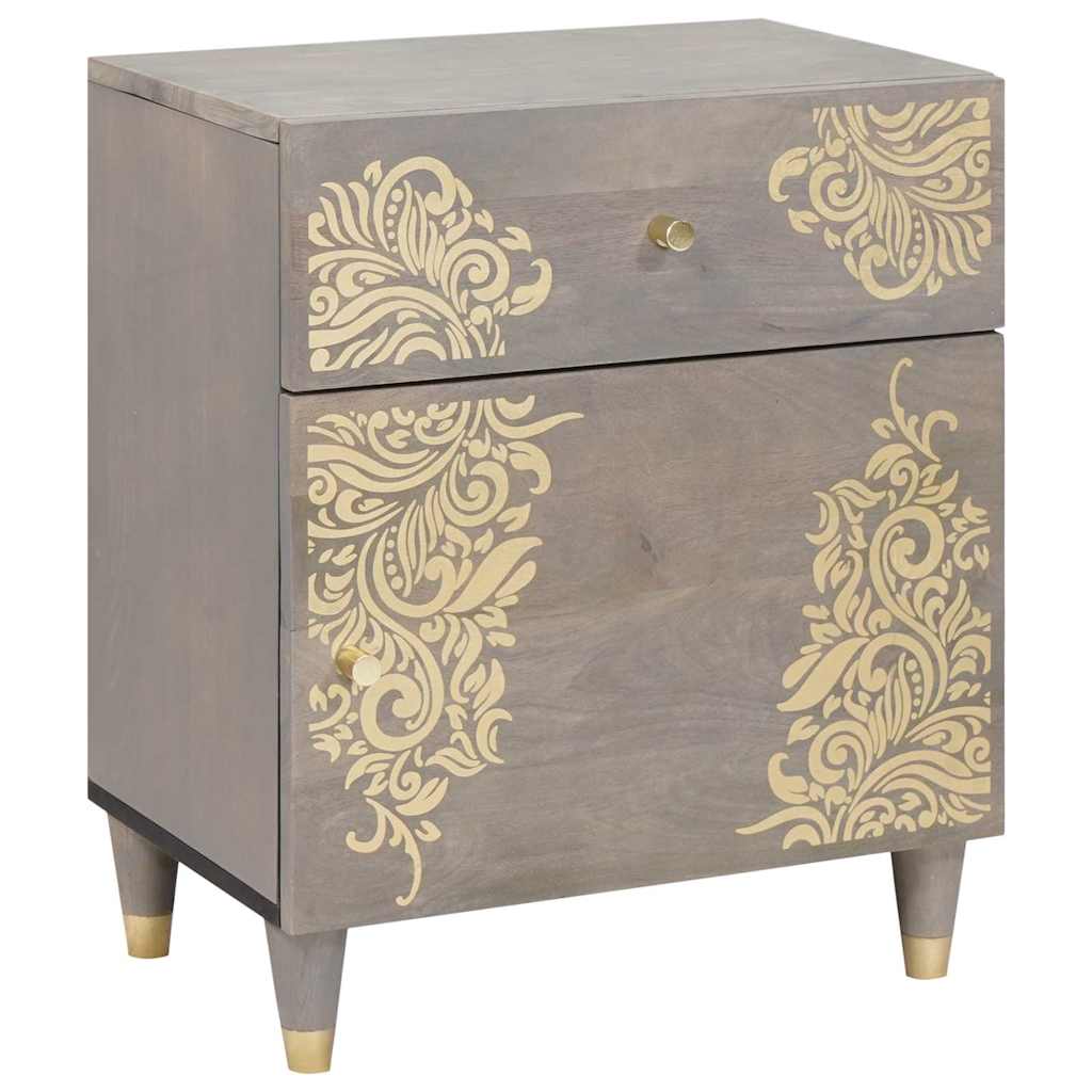Bedside Cabinet with Door Grau 50 x 33 x 60 cm Massivholz Mango